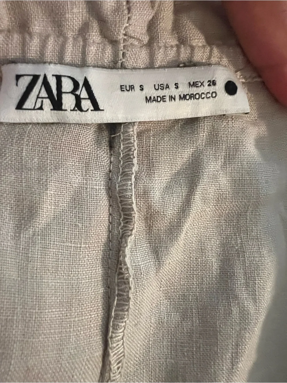 Zara Beige Wide-Leg Linen Blend Drawstring Pants
